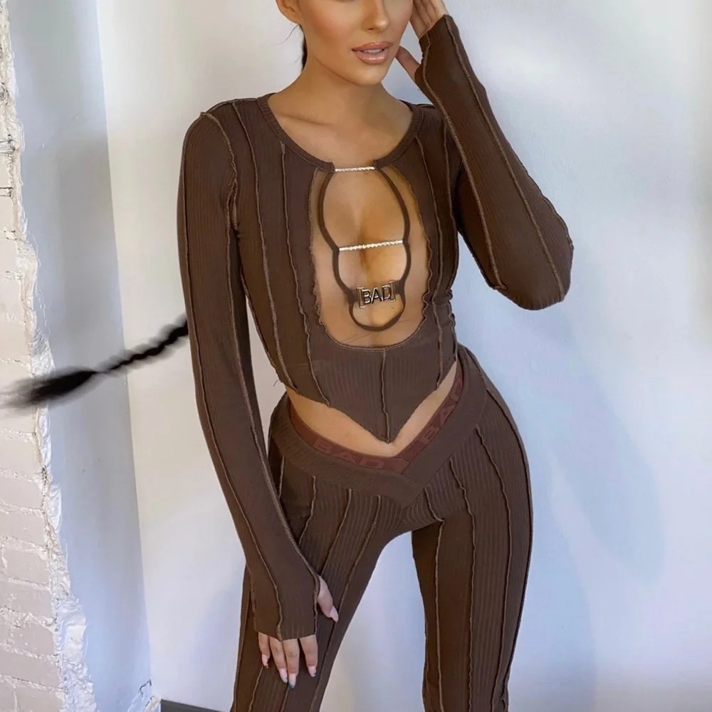 Mocha Brown Ribbed Set - Picture 1 of 3